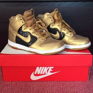 Gold Nike Dunks High Tops